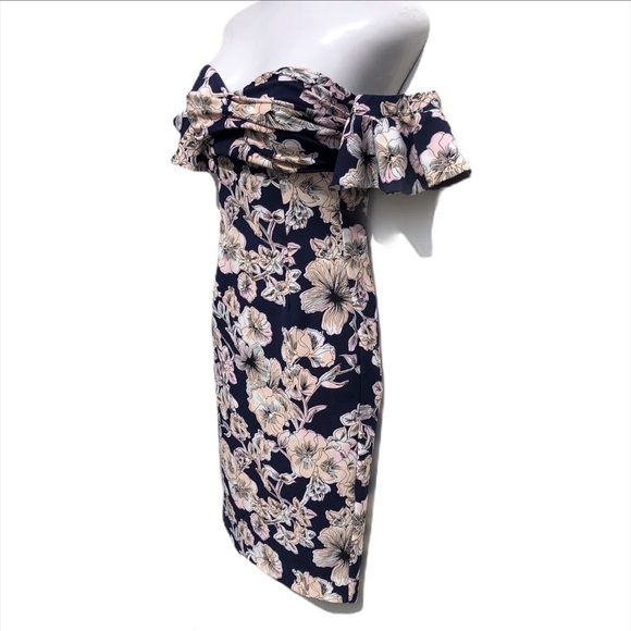 BARDOT Revolve FLORAL Casey OFF THE SHOULDER Ruffle Sleeve Dress Womens Sz 6/M - Picture 3 of 11